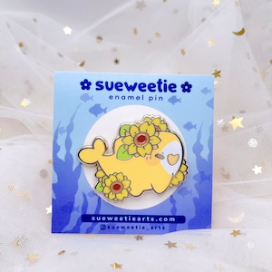 Sunflower Flowers Floral Shark Enamel Pin | Cute Chibi Art Pet Kitty | Cartoon Kawaii Animal Lover Gift | Lapel Pin Ita Bag Filler