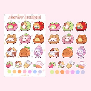 Animales lindos hoja de pegatinas impermeables / Kawaii Chibi Art Kitten Cat Dog Cow Capybara / Cute Cartoon Pet Breed Gift / Souvenir Laptop Calcomanía