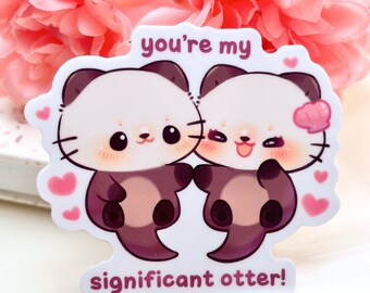Cute Sea Otters Waterproof Vinyl Sticker | Marine Animal | Kawaii Chibi Art | Zoo Aquarium Souvenir Sea Creature Gift | Funny Puns