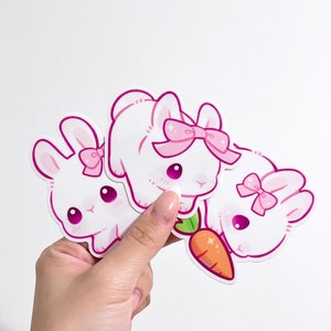 Cute Coquette Bunnies Waterproof Vinyl Sticker | Cute Kawaii Rabbit Animal Pet Breed | Cartoon Funny Gift Laptop Decal