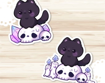 Skull Kitty Sticker | Halloween Sticker | Creepy Cute Sticker | Cute Animal Sticker | Waterproof Vinyl Sticker
