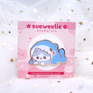 Shark Cat Enamel Pin | Cute Chibi Art Pet Kitty | Cartoon Kawaii Animal Lover Gift | Lapel Pin Ita Bag Filler