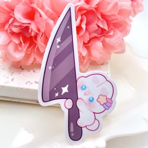 Naklejka wodoodporna Stabby Bunny | Uroczy Chibi Art Rabbit Animal Cartoon | Kawaii Pet | Zabawna naklejka na laptopa