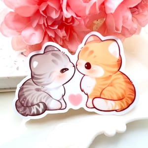 Cat Lovers Waterproof Vinyl Sticker | Kawaii Chibi Art Kitten Animal | Cute Cartoon Brown Tabby Orange Cat Pet Breed Gift | Laptop Decal
