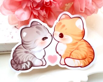 Cat Hugs Waterproof Vinyl Sticker | Kawaii Chibi Art Kitten Animal ...