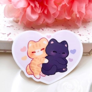 Cat Cuddles Waterproof Vinyl Sticker | Kawaii Chibi Art Kitten Animal | Cute Cartoon Orange Tabby Black Cat Pet Breed Gift | Laptop Decal