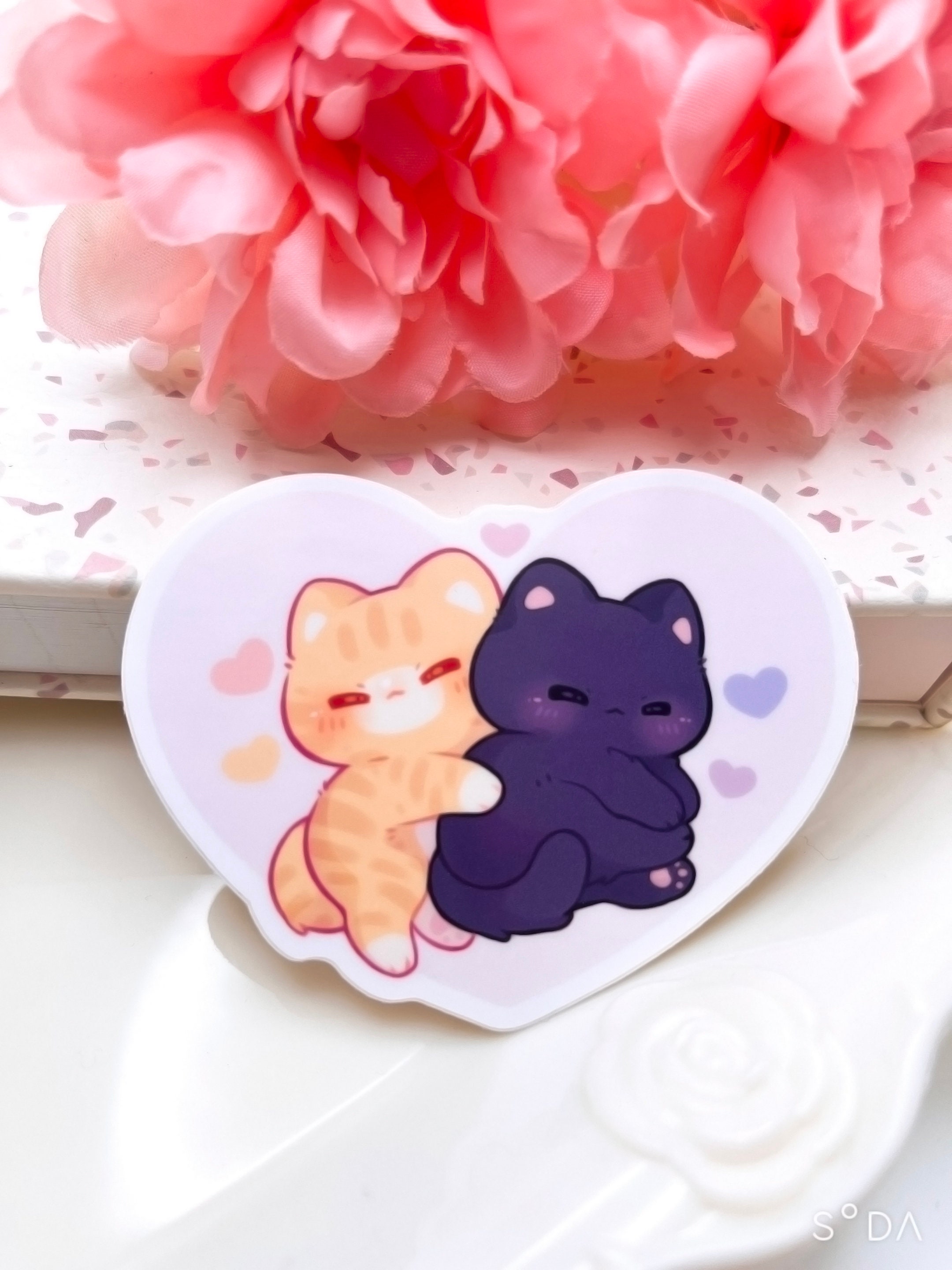 Cat Cuddles Waterproof Vinyl Sticker | Kawaii Chibi Art Kitten Animal ...