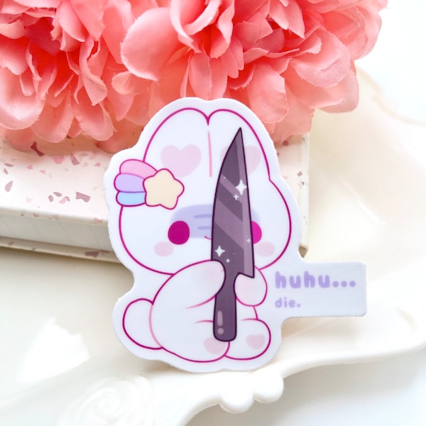 Bunny with Knife Waterproof Vinyl Sticker | Cute Kawaii Rabbit Animal Pet Breed | Cartoon Funny Gift Laptop Decal