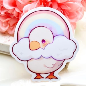 Etiqueta engomada de vinilo impermeable del pato arco iris / Kawaii Chibi Art Farm Animal / Lindo regalo de raza de mascota de pájaro de dibujos animados / Calcomanía portátil