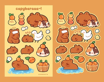 Capybara Sticker Sheet | Cute Animal Sticker | Japanese Sticker | Waterproof Vinyl Sticker Sheet