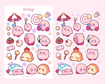 Kawaii Pink Waterproof Sticker Sheet | Chibi Art Retro Game Gaming | Cute Cartoon Gift Souvenir | Gaming Stickers