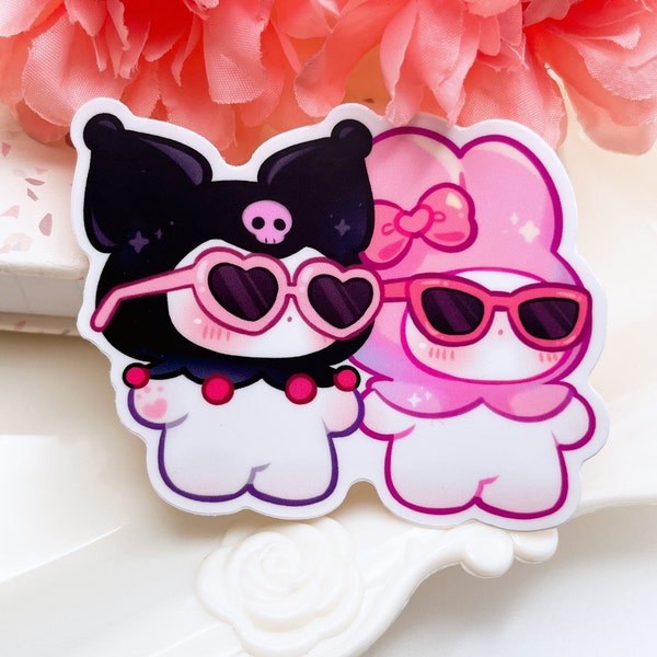 Kawaii Goth Best Friends Waterproof Vinyl Sticker | Cute Animal Japanese Decal | Cute Chibi Anime Gift