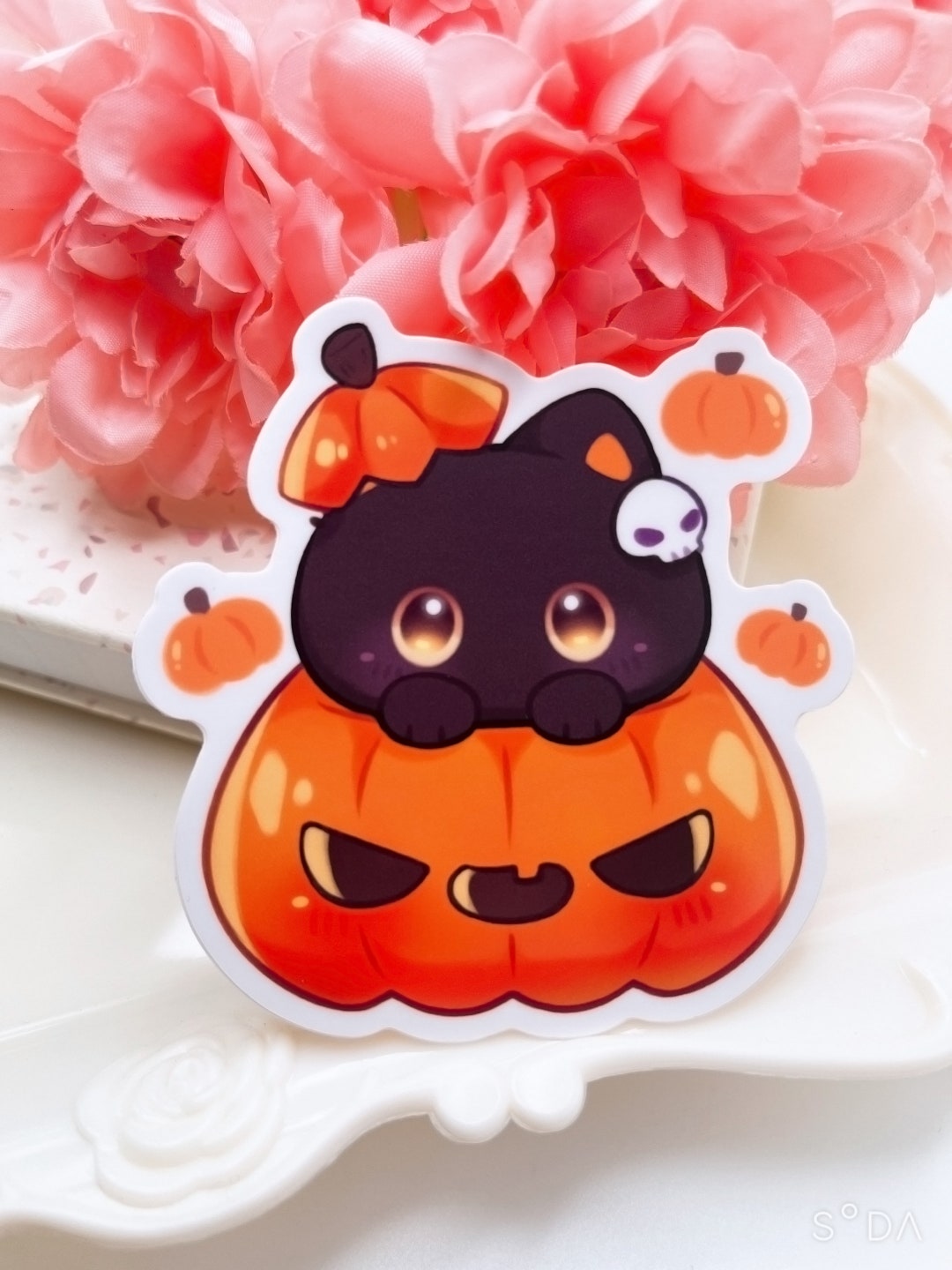 Pumpkin Black Cat Waterproof Vinyl Sticker | Halloween Fall Autumn ...