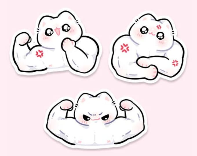 Nya-san Waterproof Stickers (original) | Cute Kawaii Funny Strong Cat ...