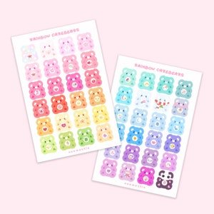 Wodoodporna naklejka Rainbow Bears | Kawaii Chibi Art | Uroczy prezent dla zwierzaka z kreskówek | Pamiątkowa butelka na wodę na laptopa dla miłośnika zwierząt
