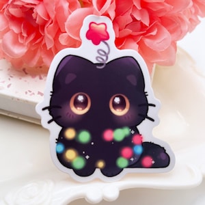 Navidad gato negro impermeable vinilo pegatina / Kawaii Chibi arte gatito animal / Navidad vacaciones dibujos animados mascota raza regalo / calcomanía portátil