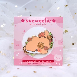 Marigolds Flowers Floral Shark Enamel Pin | Cute Chibi Art Pet Kitty | Cartoon Kawaii Animal Lover Gift | Lapel Pin Ita Bag Filler