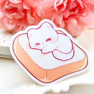 White Cat Loaf Waterproof Vinyl Sticker | Kawaii Chibi Art Kitten Animal | Cartoon Pet Breed Gift | Cute Food | Laptop Decal