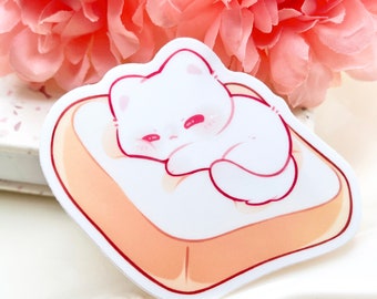 White Cat Loaf Waterproof Vinyl Sticker | Kawaii Chibi Art Kitten Animal | Cartoon Pet Breed Gift | Cute Food | Laptop Decal