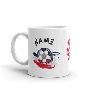 Personalisierte Kaffeetasse mit Fußball Flagge und Landname - Patriotische personalisierte Kaffeetasse - USA Fußball Kaffeebecher - Personalisierte Tassen