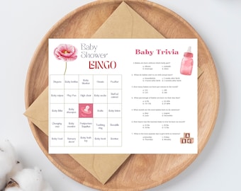 Pink Flower Baby Shower Activity and Game Template with Bingo!