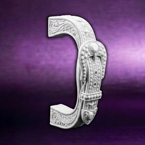 May include: A white watch strap featuring a textured, embossed pattern that mimics the appearance of a western-style belt. The strap includes a prominent buckle assembly with intricate detailing, including small studs and star-shaped accents.