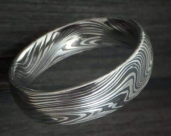 Handgefertigter Ehering, Herrenring, Geschenk für Freundin, Geschenk für Freund, Schmuck, Damaskus-Ring, einzigartiger Damaskus-Stahlring, antiker Ring