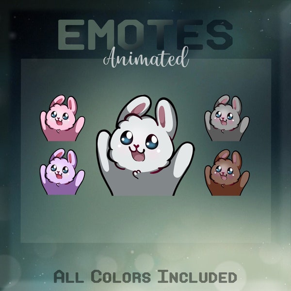 Animated Emote / Cute Bunny Exited / Dance / Rabbit / white gray pink purple brown