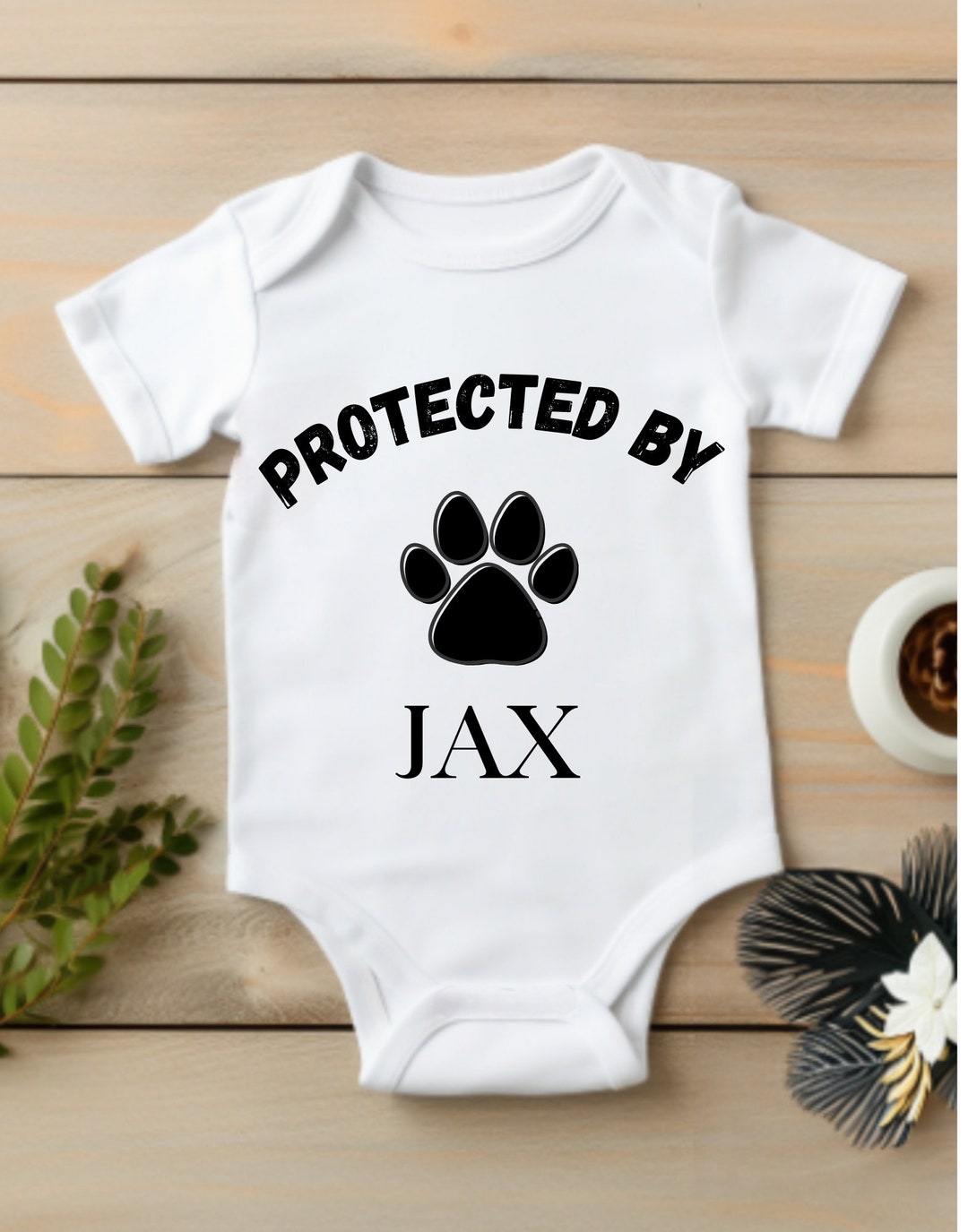 Protected by Dog Baby Onesie® Cute Personalized Bodysuit Custom Baby