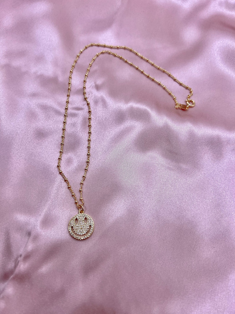 Smiley Face Necklace Gold Smiley Face Happy Face Emoji Etsy