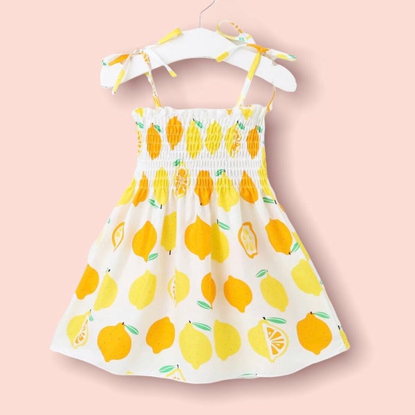 Girls dresses, girls lemon dress, girls fruit dress, girls lemon accessories, thin summer dress, light summer dress girls, sleeveless dress