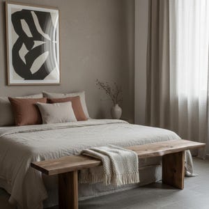 Rustykalna ławka Wabi Sabi Brązowa ławka Meble z litego drewna japońskiego Ławka z płyty drewnianej Ławka przemysłowa z odzyskanego drewna Nowoczesna ławka domowa Wąska