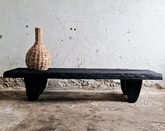 Decorative Wabi Sabi Bench Black Japanese Solid Wood Furniture Low Wood Slab Bench Industrial Reclaimed Wood Low Console Table Rustic Bench