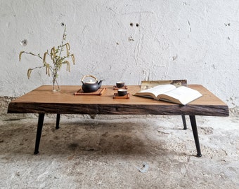 Wood Slab Coffee Table, Live Edge Coffee Table, Meditation Table, Japan Furniture, Solid Wood Livingroom Furniture, Industrial Small Table