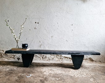 Decorative Wabi Sabi Bench Black Japanese Solid Wood Furniture Low Wood Slab Bench Industrial Reclaimed Wood Low Console Table Rustic Bench