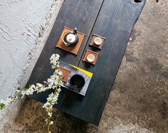 Wabi Sabi Coffee Table, Japanese Low Coffee Table, Solid Wood Japan Furniture, Wood Slab Primitive Furniture, Black Simple Console Table