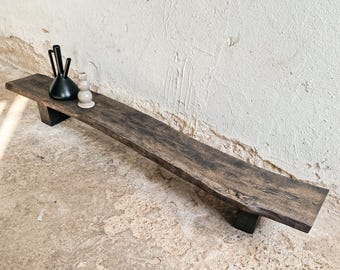 Low Console Table Decorative Wabi Sabi Black Bench Japanese Solid Wood Furniture Low Wood Slab Bench Industrial Reclaimed Wood Bench