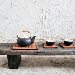 Low Console Table Decorative Wabi Sabi Bench Japanese Solid Wood Furniture Low Wood Slab Bench Industrial Reclaimed Wood Bench Rustic
