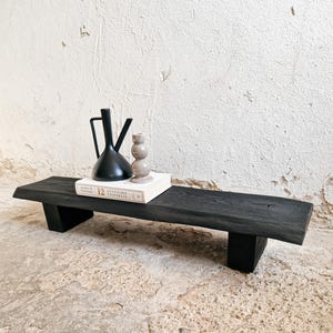Burnt Wood Console, Low Black Console, Japanese Style Furniture, Wabi Sabi Console Table, Wood Slab Bench, Low Wooden Bench