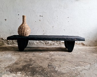 Decorative Wabi Sabi Bench Black Japanese Solid Wood Furniture Low Wood Slab Bench Industrial Reclaimed Wood Low Console Table Rustic Bench