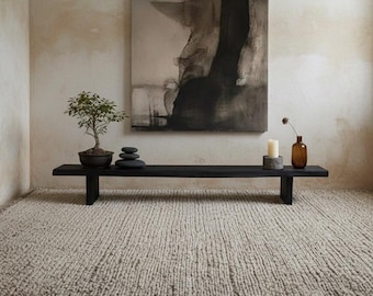 Console Table Wabi Sabi Black Bench Japanese Solid Wood Furniture Wood Slab Industrial Reclaimed Wood Table Modern Home Narrow Hallway Table