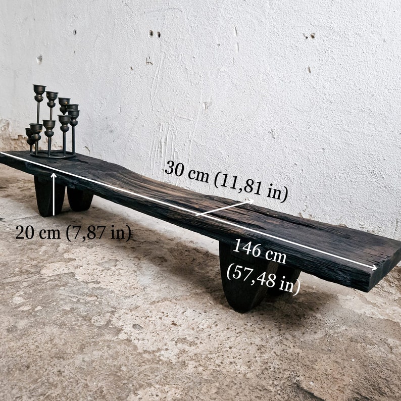 Wabi Sabi Bench Black Japanese Solid Wood Furniture Low Wood Slab Bench