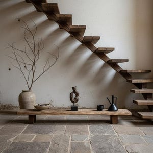Wabi Sabi Display Bench Low Console Table Decorative Bench Japanese Solid Wood Furniture Wood Slab Bench Rustic Reclaimed Wood Bench