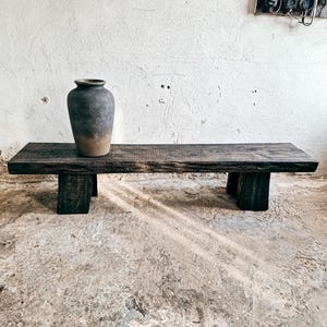 Decorative Wabi Sabi Bench Black Japanese Solid Wood Furniture Low Wood Slab Bench Industrial Reclaimed Wood Low Console Table Rustic Bench