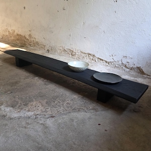 Low Console Table Decorative Wabi Sabi Black Bench Japanese Solid Wood Furniture Low Wood Slab Bench Industrial Reclaimed Wood Bench
