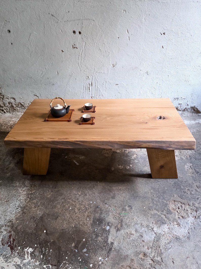 Low Coffee Table, Japanese Style Coffee Table, Japandi Furniture, Reclaimed Wood Oak Coffee Table, Wood Slab Coffee Table, Solid Wood Table