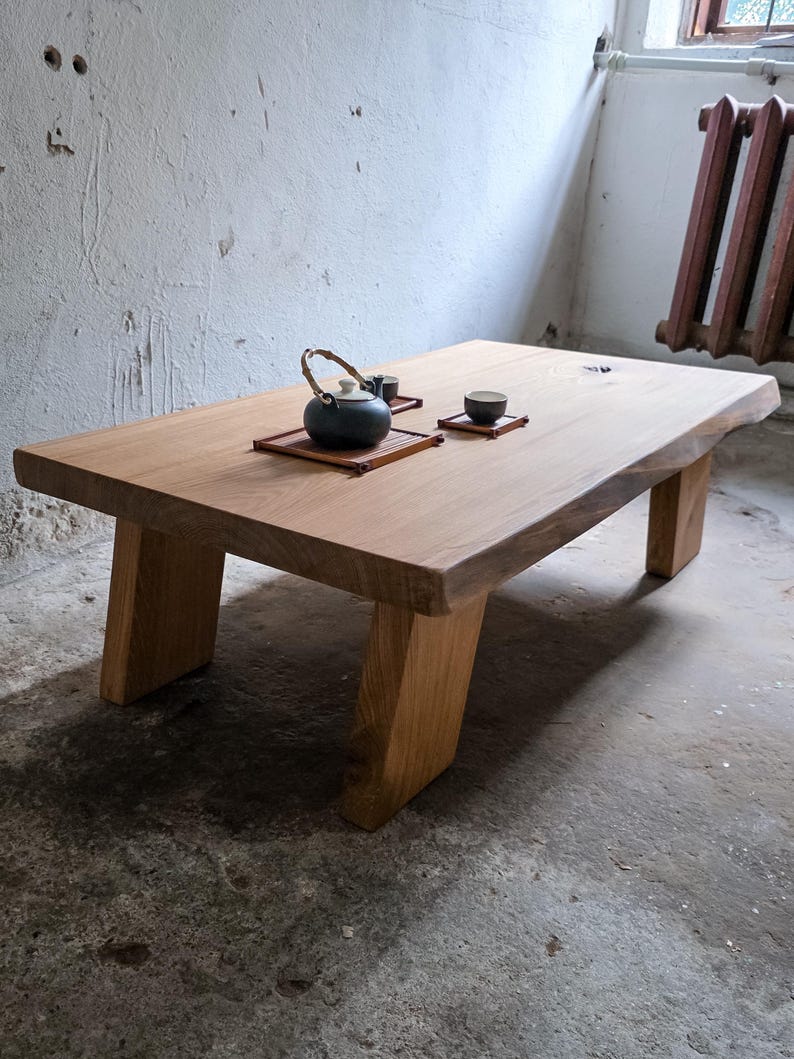 Image showcasing Reclaimed Oak Wood Low Coffee Table: Japanese Japandi Style - Etsy ...