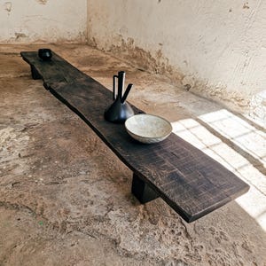 Low Console Table Decorative Wabi Sabi Bench Japanese Solid Wood Furniture Low Wood Slab Bench Industrial Reclaimed Wood Bench Rustic