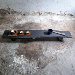 Low Console Table Decorative Wabi Sabi Black Bench Japanese Solid Wood Furniture Low Wood Slab Bench Industrial Reclaimed Wood Bench
