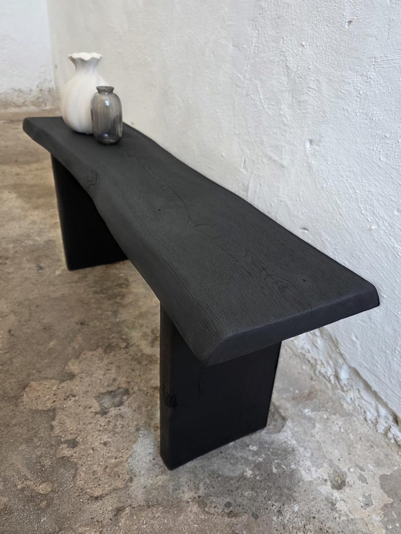 Console Table Wabi Sabi Black Bench Japanese Solid Wood Furniture Wood Slab Bench Industrial Reclaimed Wood Bench Modern Home Bench Narrow